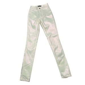 Metallic Disco iridescent cream shimmer high waist jeans. Small. NWOT